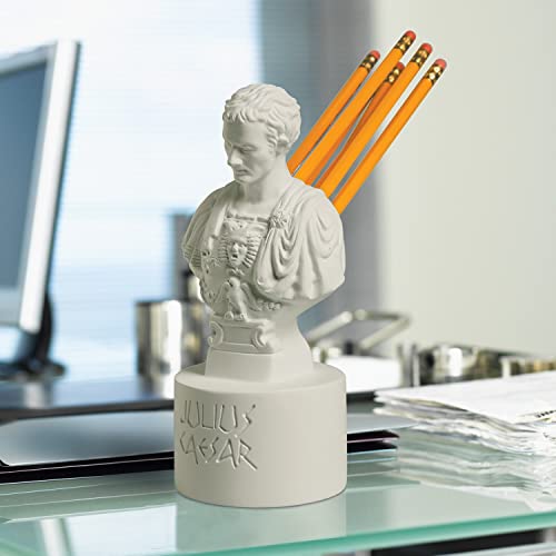 WHAT ON EARTH Julius Caesar Pencil Holder Stab Back Ides of March Pencil Holder for Desk, Roman Bust Statue with Back Stabbed Holes