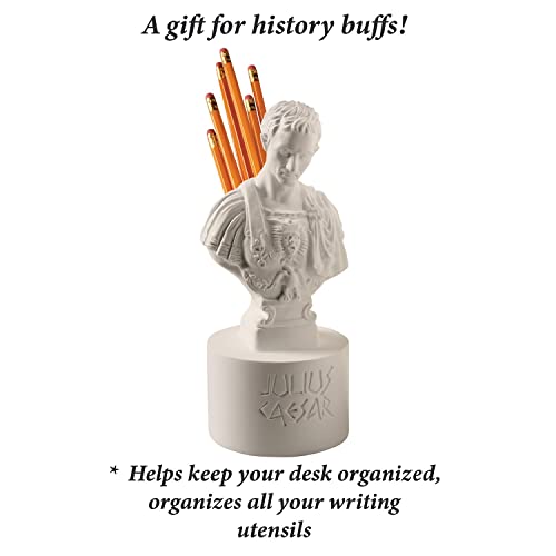 WHAT ON EARTH Julius Caesar Pencil Holder Stab Back Ides of March Pencil Holder for Desk, Roman Bust Statue with Back Stabbed Holes