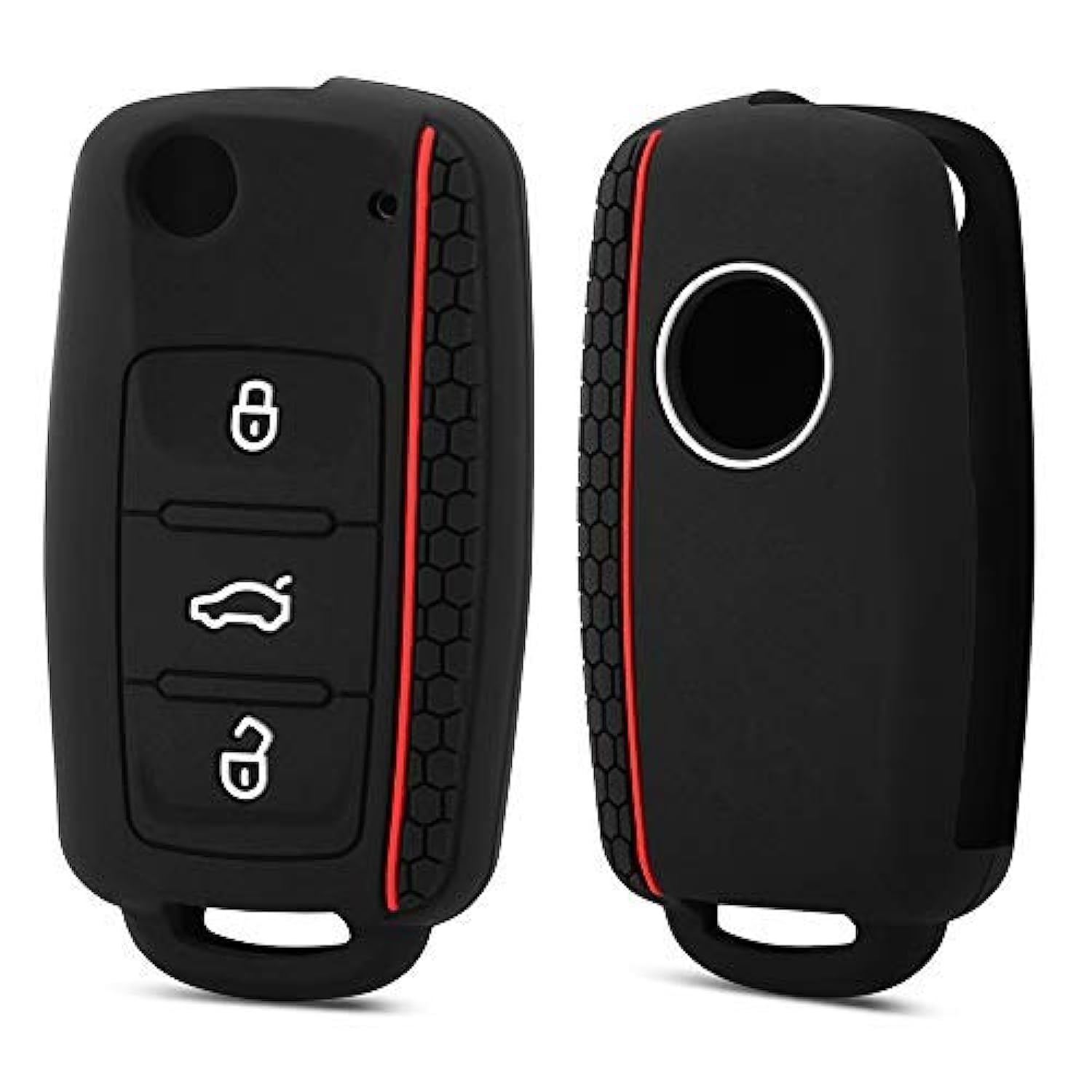 AndyGo Silicone Protective Key Cover for Volkswagen VW Golf Polo Bora Tiguan Passat Skoda Yeti Superb Rapid Octavia SEAT Leon Ibiza 3 Button (Red)