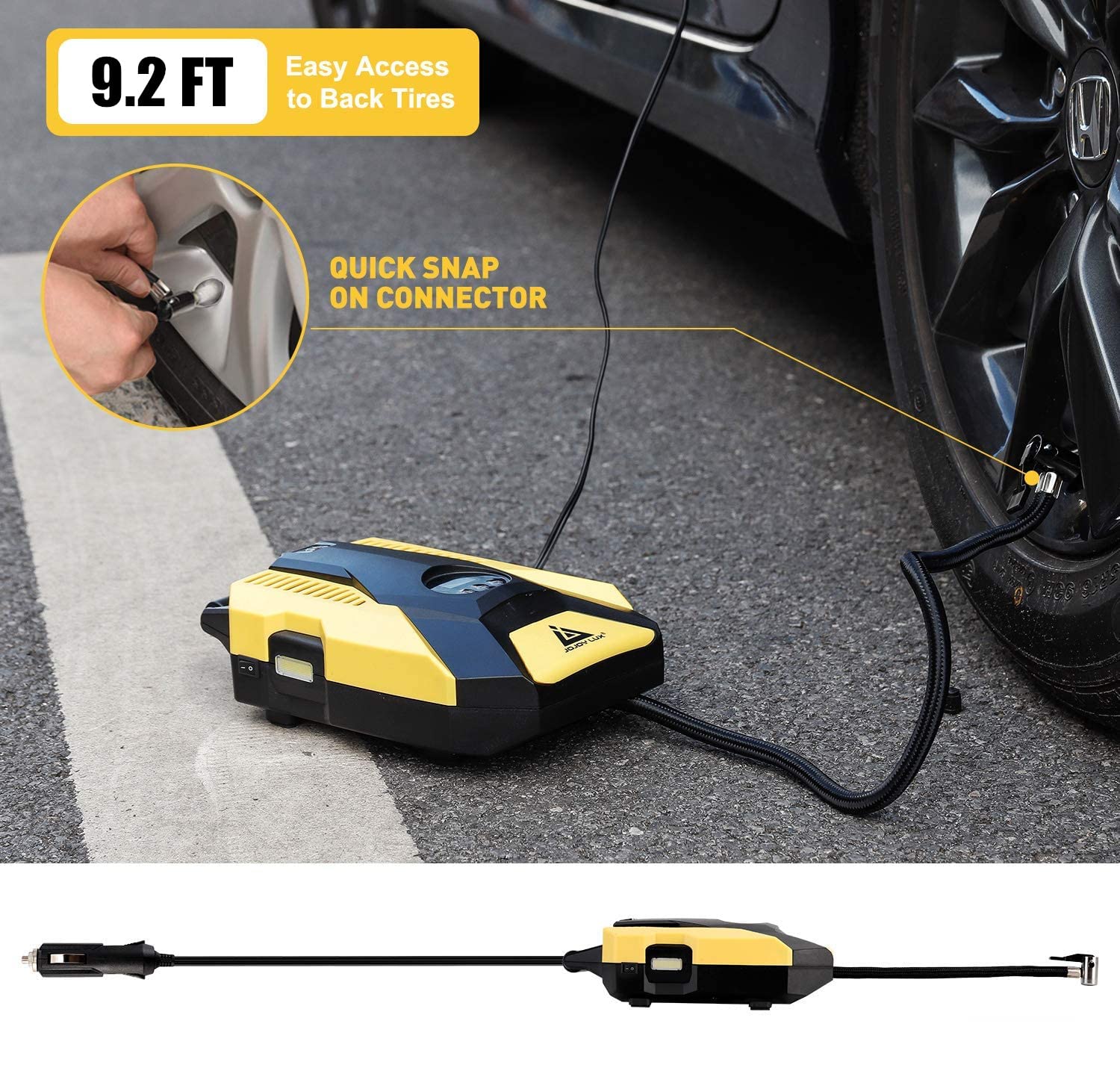 Digital Tire Inflator 12V DC Portable Auto Air Compressor Pump for Car Tires, 150 PSI Auto Shut Off with Emergency LED Flasher, Long Cable for Car, Bicycle, Motocycle, Air Boat and Other Inflatables