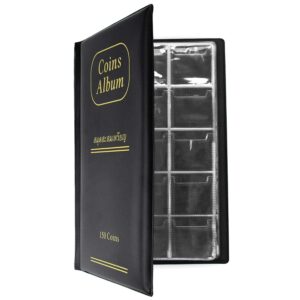 centerz 150 pockets coin album, penny collecting book, souvenir coins collection holder, ideal for pressed pennies passport, hobby coin collector, money specie display storage case (black)