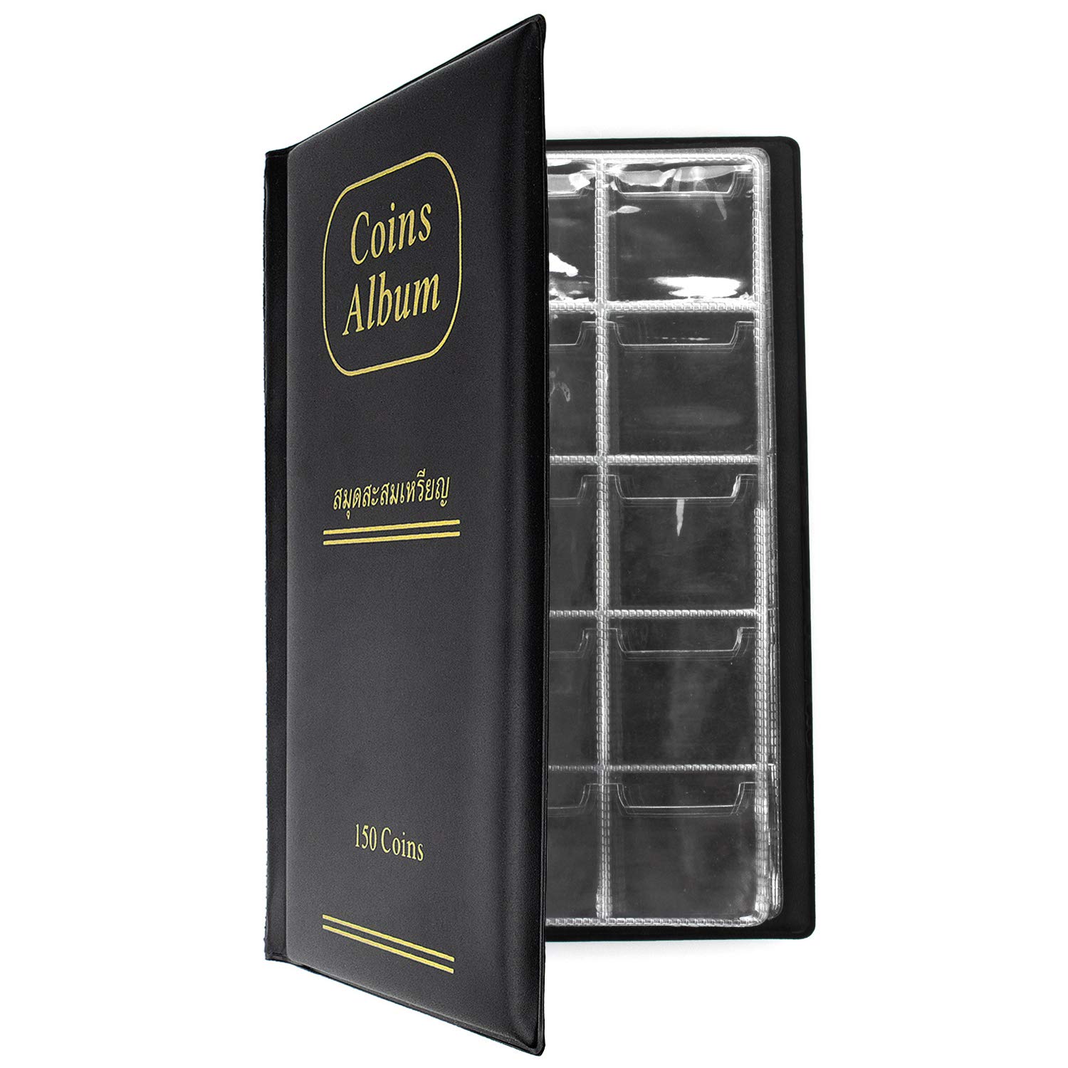 CenterZ 150 Pockets Coin Album, Penny Collecting Book, Souvenir Coins Collection Holder, Ideal for Pressed Pennies Passport, Hobby Coin Collector, Money Specie Display Storage Case (Black)