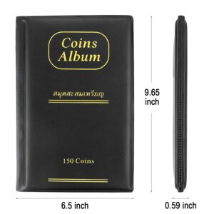 CenterZ 150 Pockets Coin Album, Penny Collecting Book, Souvenir Coins Collection Holder, Ideal for Pressed Pennies Passport, Hobby Coin Collector, Money Specie Display Storage Case (Black)