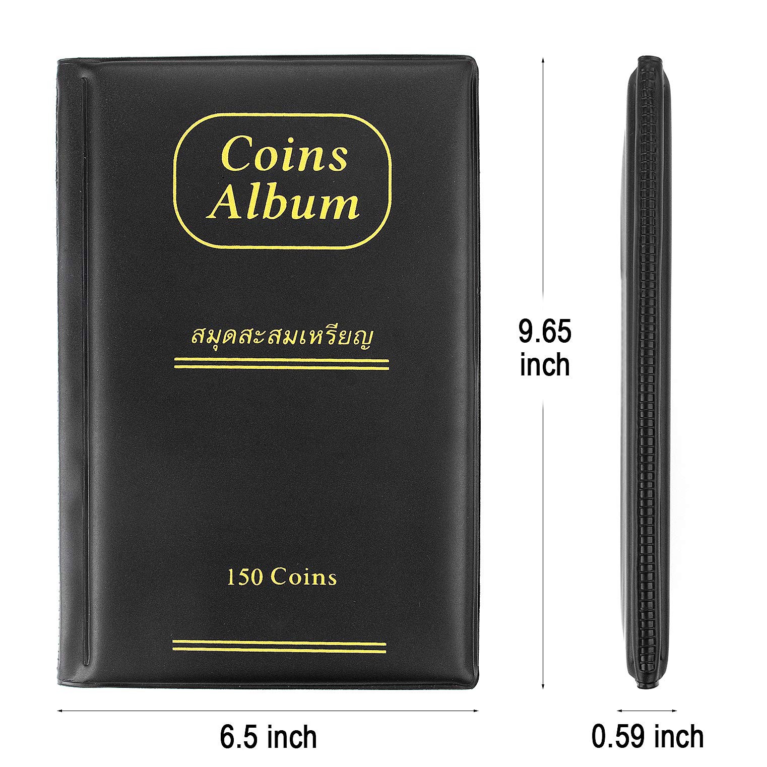 CenterZ 150 Pockets Coin Album, Penny Collecting Book, Souvenir Coins Collection Holder, Ideal for Pressed Pennies Passport, Hobby Coin Collector, Money Specie Display Storage Case (Black)