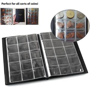 CenterZ 150 Pockets Coin Album, Penny Collecting Book, Souvenir Coins Collection Holder, Ideal for Pressed Pennies Passport, Hobby Coin Collector, Money Specie Display Storage Case (Black)