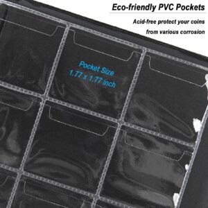 CenterZ 150 Pockets Coin Album, Penny Collecting Book, Souvenir Coins Collection Holder, Ideal for Pressed Pennies Passport, Hobby Coin Collector, Money Specie Display Storage Case (Black)