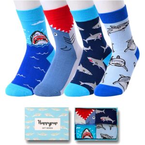 happypop crazy kids socks fun socks for boys, kids boys socks childrens socks shark gifts shark socks for kids boys 7-10 years