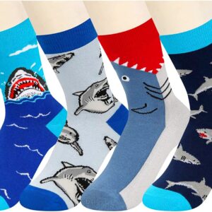 HAPPYPOP Crazy Kids Socks Fun Socks for Boys, Kids Boys Socks Childrens Socks Shark Gifts Shark Socks for Kids Boys 7-10 Years