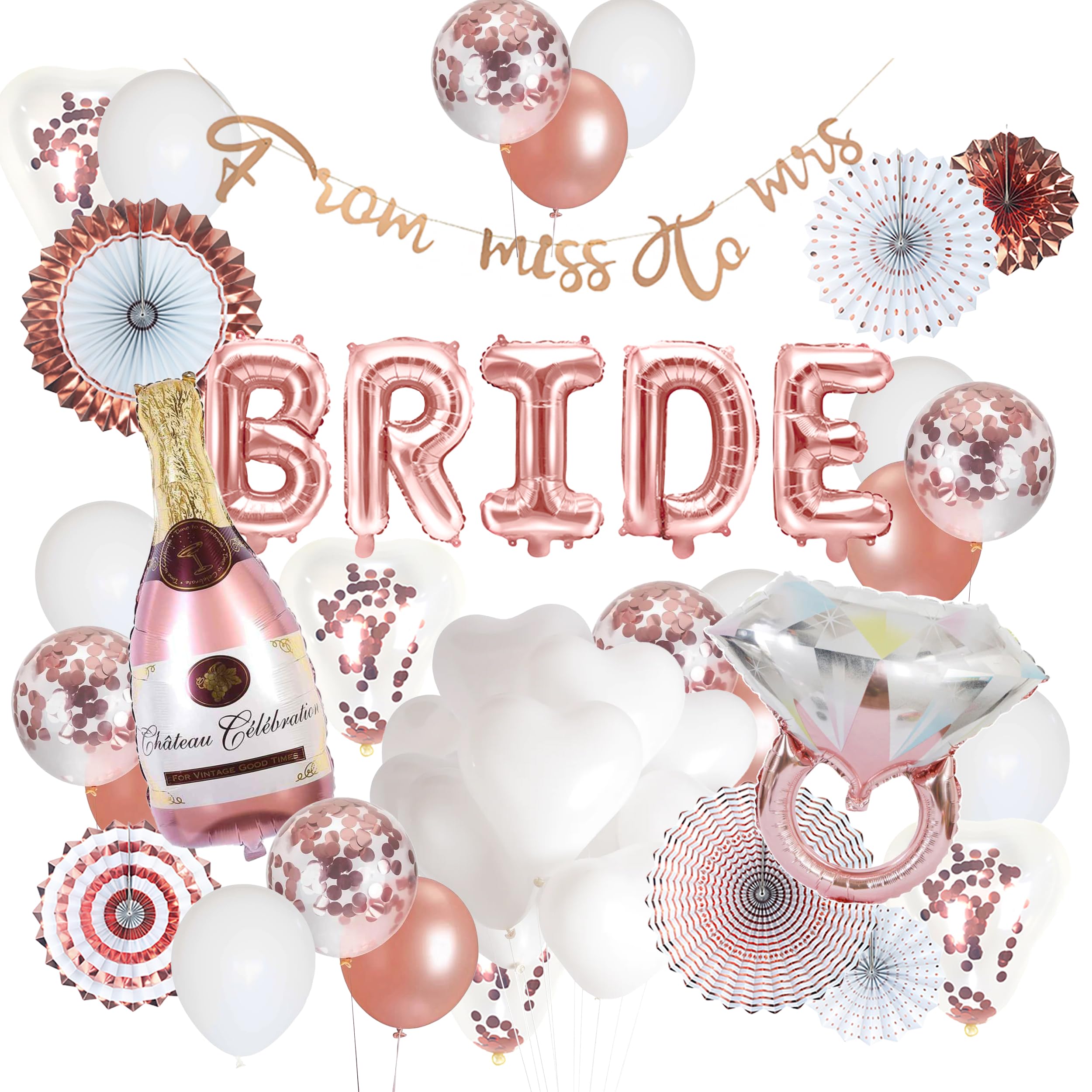 VIDAL CRAFTS Rose Gold Bridal Shower Decorations- Bachelorette Party Decorations Kit, Bride to Be Decorations - Including BRIDE Balloons, Banners, Paper Fans, Confetti Balloons