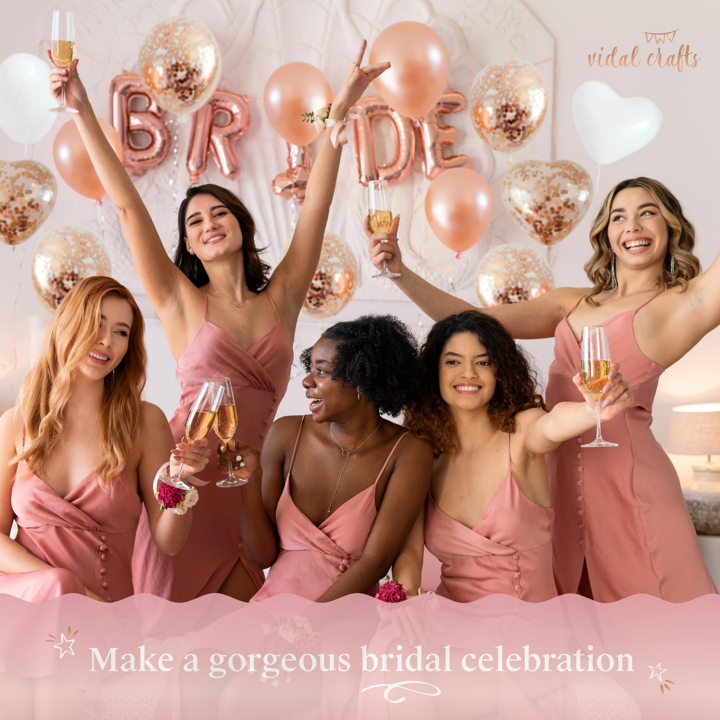 VIDAL CRAFTS Rose Gold Bridal Shower Decorations- Bachelorette Party Decorations Kit, Bride to Be Decorations - Including BRIDE Balloons, Banners, Paper Fans, Confetti Balloons