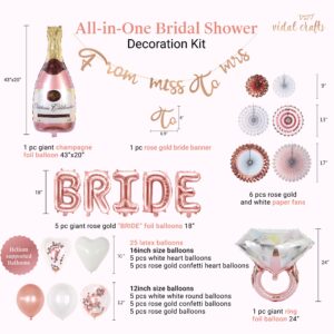 VIDAL CRAFTS Rose Gold Bridal Shower Decorations- Bachelorette Party Decorations Kit, Bride to Be Decorations - Including BRIDE Balloons, Banners, Paper Fans, Confetti Balloons