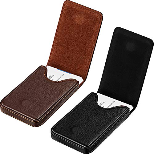 Outus 2 Pieces Business Card Holder, Vertical Version PU Leather Business Card Case Pocket Business Name Card Holder with Magnetic Shut Credit Card ID Case/Wallet (Black and Coffee)