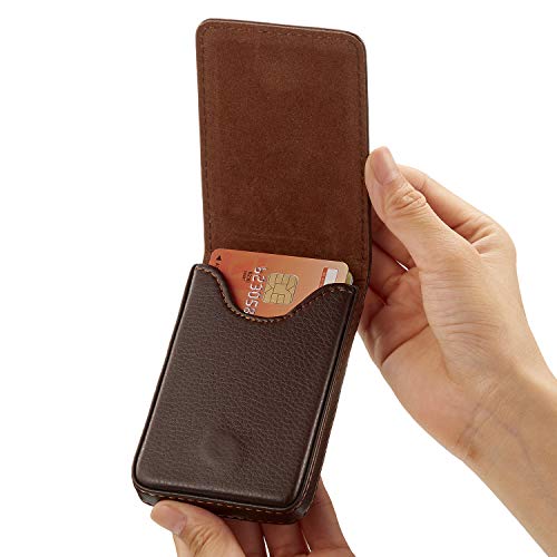 Outus 2 Pieces Business Card Holder, Vertical Version PU Leather Business Card Case Pocket Business Name Card Holder with Magnetic Shut Credit Card ID Case/Wallet (Black and Coffee)