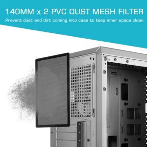 287mm 140mm x 2 PC Fan Dust Mesh Filter 11.3inch x 5.79inch PVC Computer PC Case Dust Proof Filter Cover Magnetic Black 2-Pack