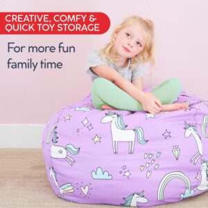 Creative QT Stuff ’n Sit Extra Large 38’’ Bean Bag Storage Cover for Stuffed Animals & Toys – Gray Dandelion Print – Toddler & Kids’ Rooms Organizer – Giant Beanbag Great Toy Hammock Alternative