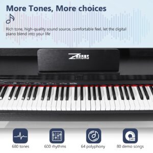 ZHRUNS Digital Piano 88 Key Full-Size Weighted Keyboard Piano,MP3 Function, Remote Control, Power Supply, 3 Pedals, MIDI/Headphone/Audio Output Feature, Suitable for Beginners/Adults