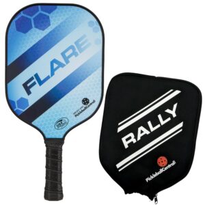 rally flare graphite pickleball paddle - blue | polymer honeycomb core, graphite face | lightweight control, power, spin | paddle cover included in bundle | usapa approved