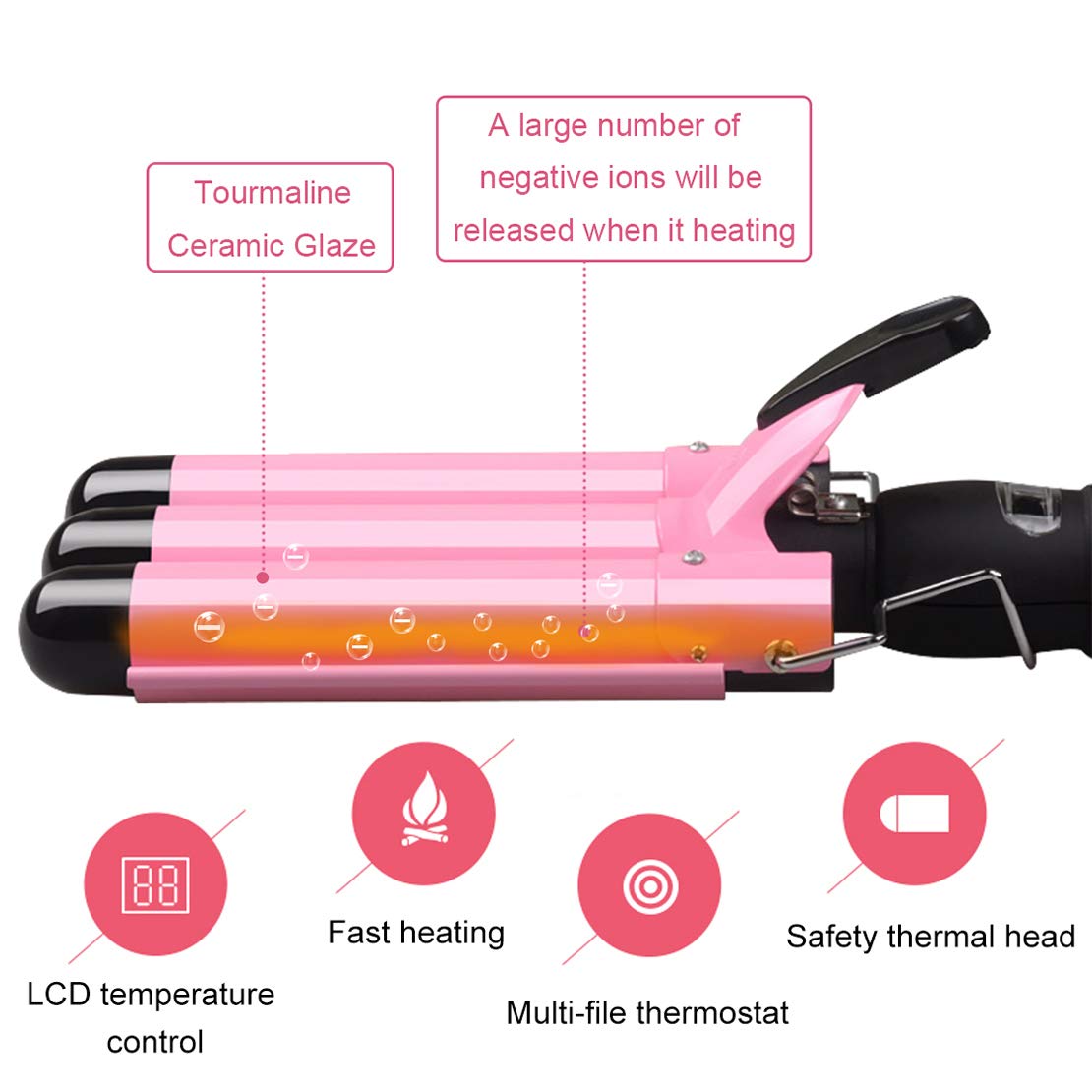 3 Barrel Curling Iron Wand Hair Crimper with Dual Voltage, 1 Inch Hair Waver Iron with LCD Temp Display, Ceramic Tourmaline Crimper Hair Iron, Hair Curler Temperature Adjustable