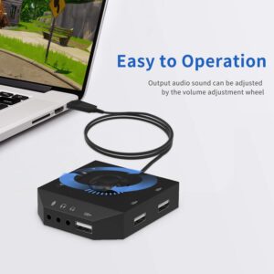 USB Hub with Audio Adapter, Tendak External Sound Card with 3.5mm Headphone Microphone Jack and Volume Control 3 Port USB Hub for Laptop PC HDD Disk