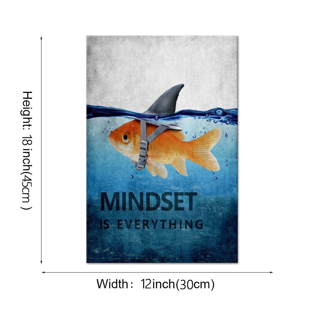 Goldfish Shark Motivational Poster Mindset is Everything Inspiring Canvas Wall Art Pictures Prints Framed Modern Home Decoration Artwork Great Gift Gym Living Room Bedroom Office(12''W x 18''H)