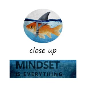 Goldfish Shark Motivational Poster Mindset is Everything Inspiring Canvas Wall Art Pictures Prints Framed Modern Home Decoration Artwork Great Gift Gym Living Room Bedroom Office(12''W x 18''H)