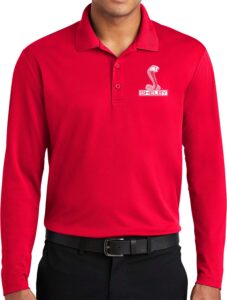 ford mustang shelby crest pocket print long sleeve polo, red medium