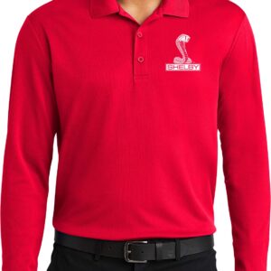 Ford Mustang Shelby Crest Pocket Print Long Sleeve Polo, Red Medium