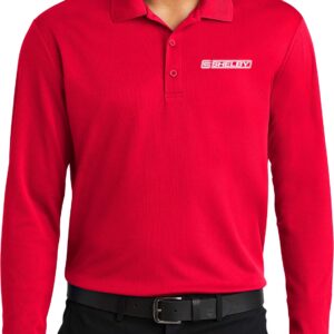 Ford Mustang Shelby Crest Pocket Print Long Sleeve Polo, Red Small