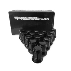 southern powersports tapered lug nuts set, 16-piece black lug nut set, replacement wheel nuts for polaris ranger and rzr, 3/8 inch-24 thread pitch, 14mm hex head, alloy steel