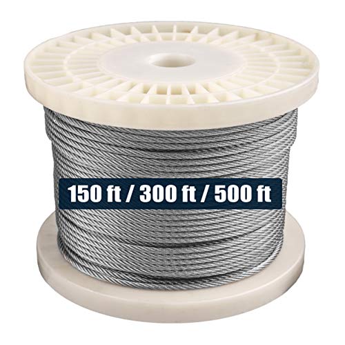 HarborCraft 500 Feet of 1/8" 316 Stainless Steel Wire Rope Aircraft Cable for Deck Cable Railing Kits DIY Balustrades 7x7