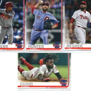 2019 Topps Series 2 Baseball Philadelphia Phillies Team Set of 10 Cards: Andrew McCutchen(#395), Bryce Harper(#400), Roman Quinn(#430), Zach Eflin(#455), Scott Kingery(#472), Vince Velasquez(#480), Aaron Altherr(#534), Nick Williams(#543), Tommy Hunter(#6