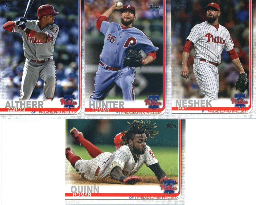 2019 Topps Series 2 Baseball Philadelphia Phillies Team Set of 10 Cards: Andrew McCutchen(#395), Bryce Harper(#400), Roman Quinn(#430), Zach Eflin(#455), Scott Kingery(#472), Vince Velasquez(#480), Aaron Altherr(#534), Nick Williams(#543), Tommy Hunter(#6