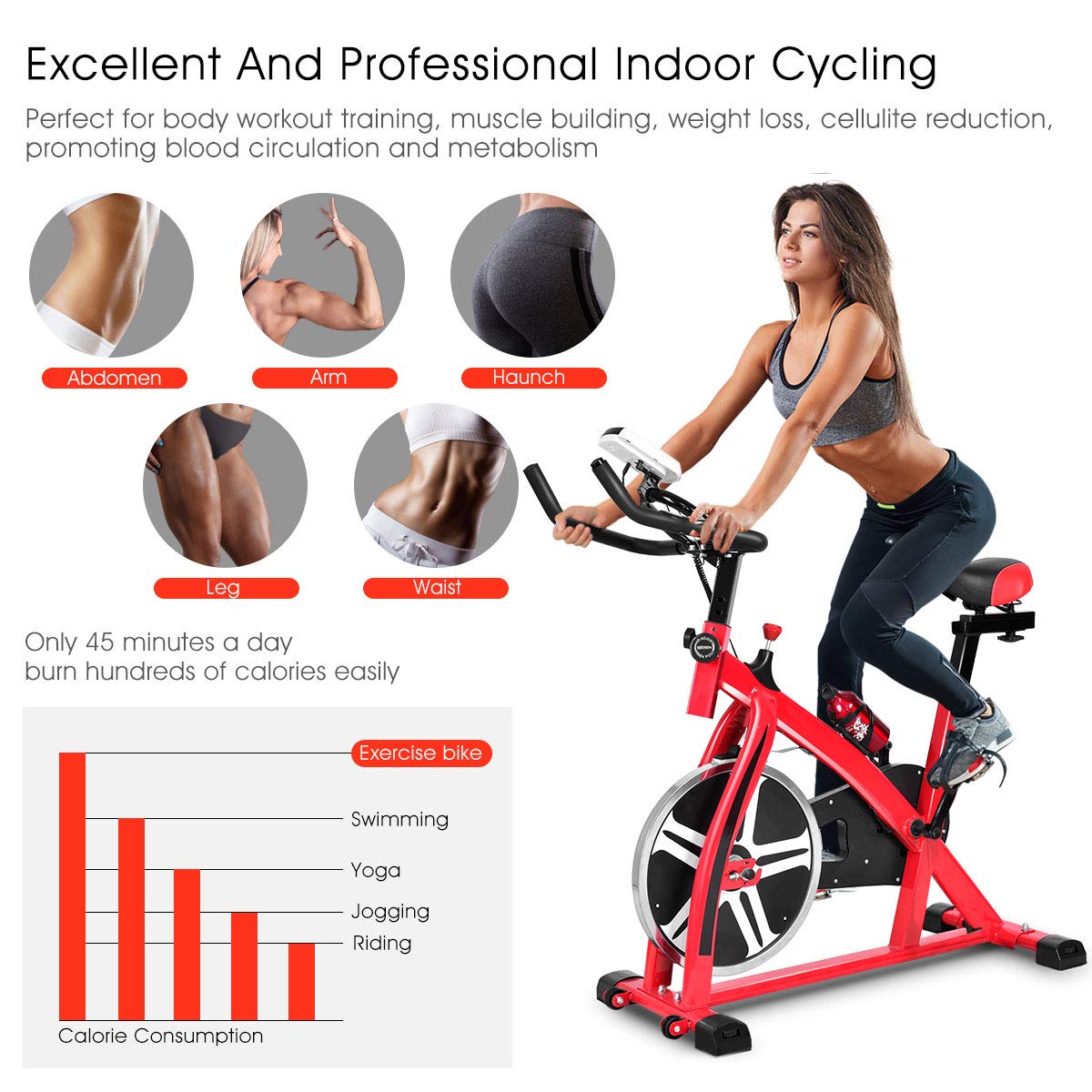 Goplus Indoor Cycling Bike, Stationary Bicycle Exercise Bike with Flywheel and LCD Display, Cardio Fitness Cycle Trainer Professional Exercise Bike for Home and Gym Use