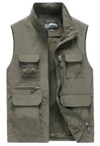 flygo mens summer outdoor lightweight travel work fishing hiking vest jacket (xx-large, 02 khaki)