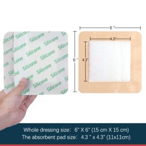 LotFancy Silicone Foam Dressing, 6"x 6" (4.3" x 4.3" Pad), 10 Count, Wound Dressing with Border, Bed Sores, Pressure Ulcers Healing Bandage Pad, Highly Absorbent, Waterproof