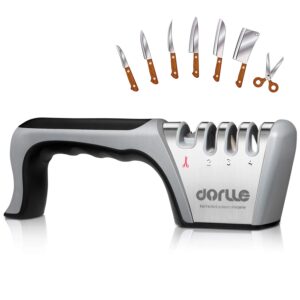dorlle knife sharpener, upgraded 4-stage manual chef knife sharpener to help repair, restore and polish blades （black）
