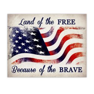 american flag poster - land of the free 8x10 wall art, usa decorations for home & office decor - patriotic posters perfect for 4th of july, army, navy, air force & veterans day gifts