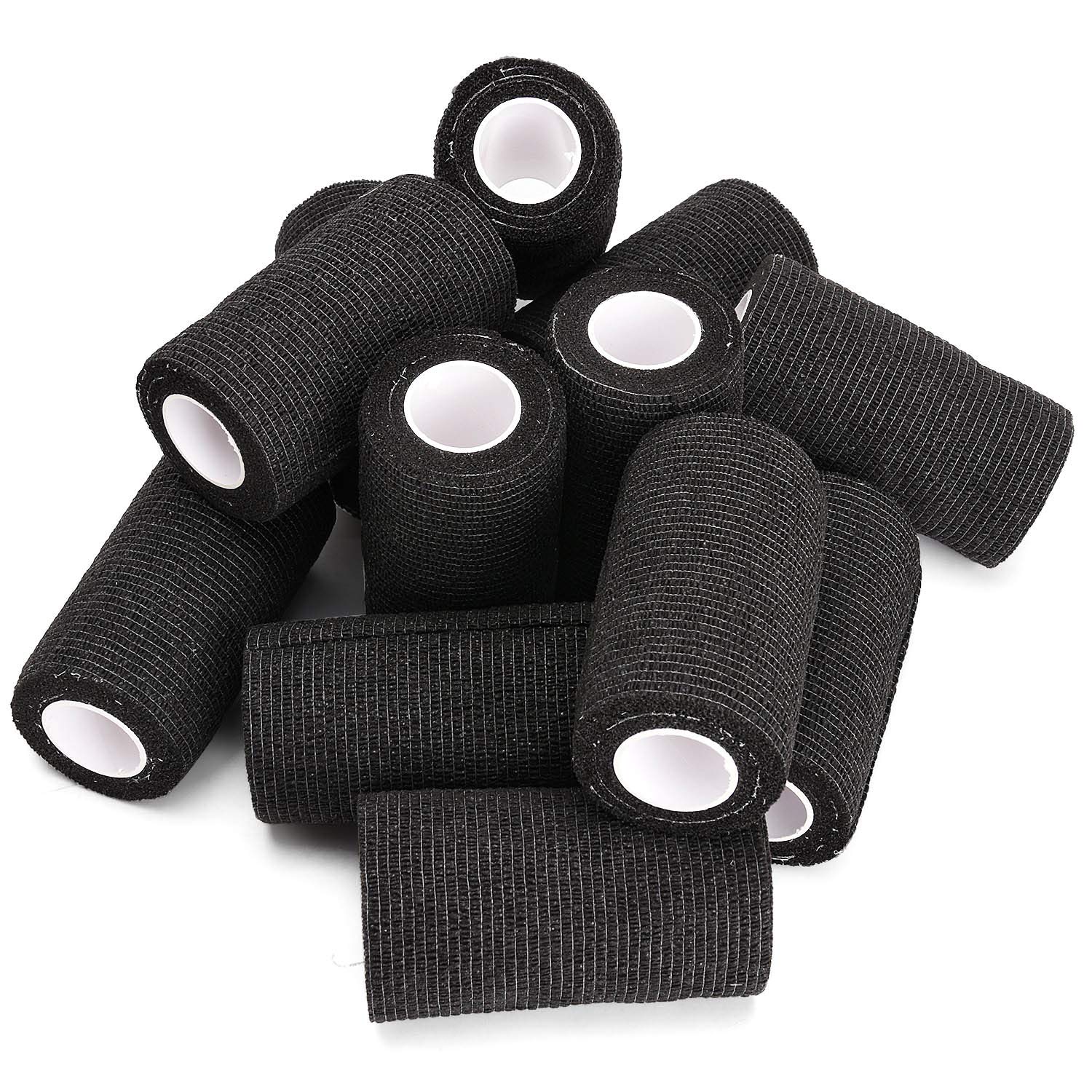 TOBWOLF 12PCS Self Adherent Bandage, 4"x5yd / 10cmx4.5m Cohesive Elastic Bandage Wrap, Breathable Sports Tape for Wrist Ankle Knee Leg Sprains Swelling - Black