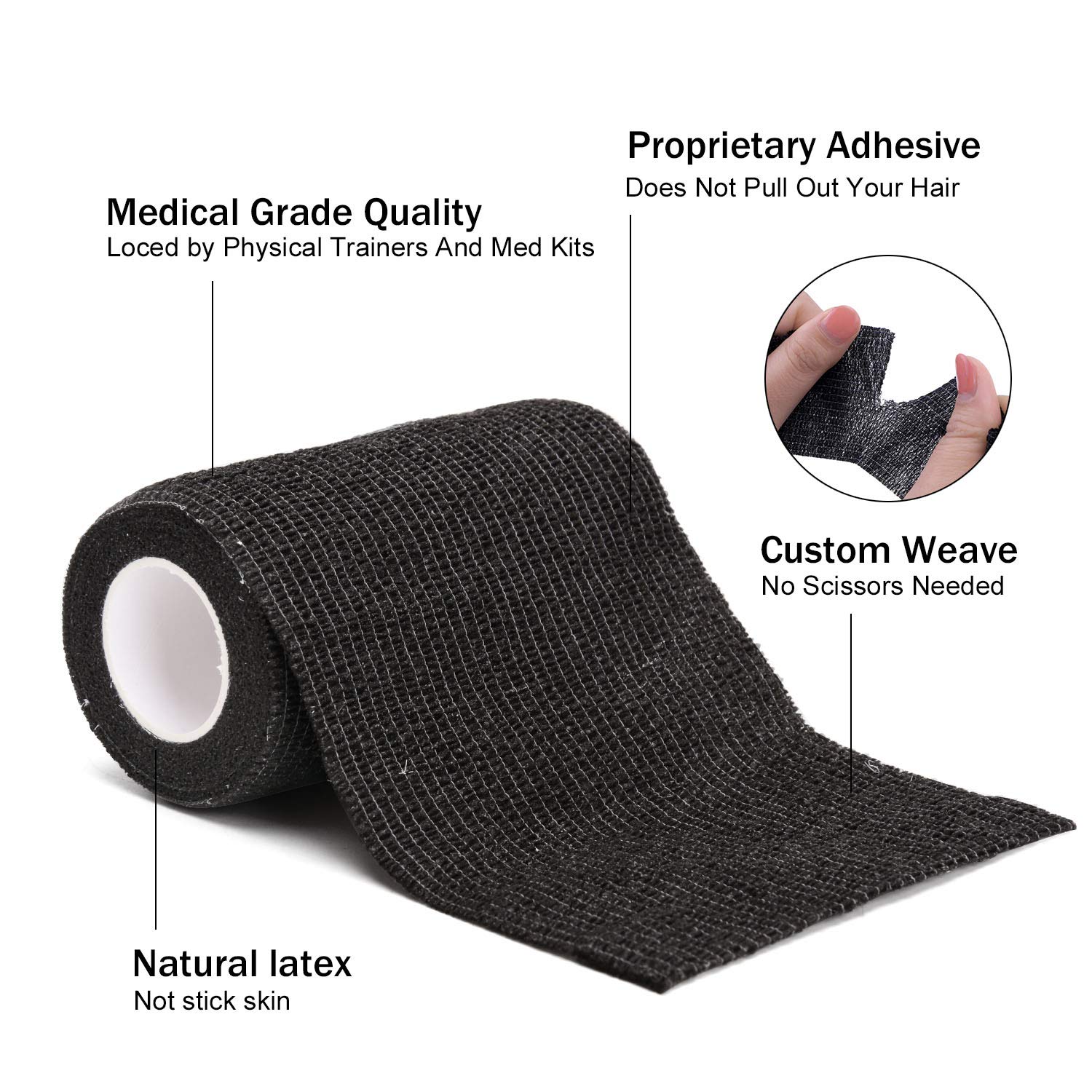 TOBWOLF 12PCS Self Adherent Bandage, 4"x5yd / 10cmx4.5m Cohesive Elastic Bandage Wrap, Breathable Sports Tape for Wrist Ankle Knee Leg Sprains Swelling - Black