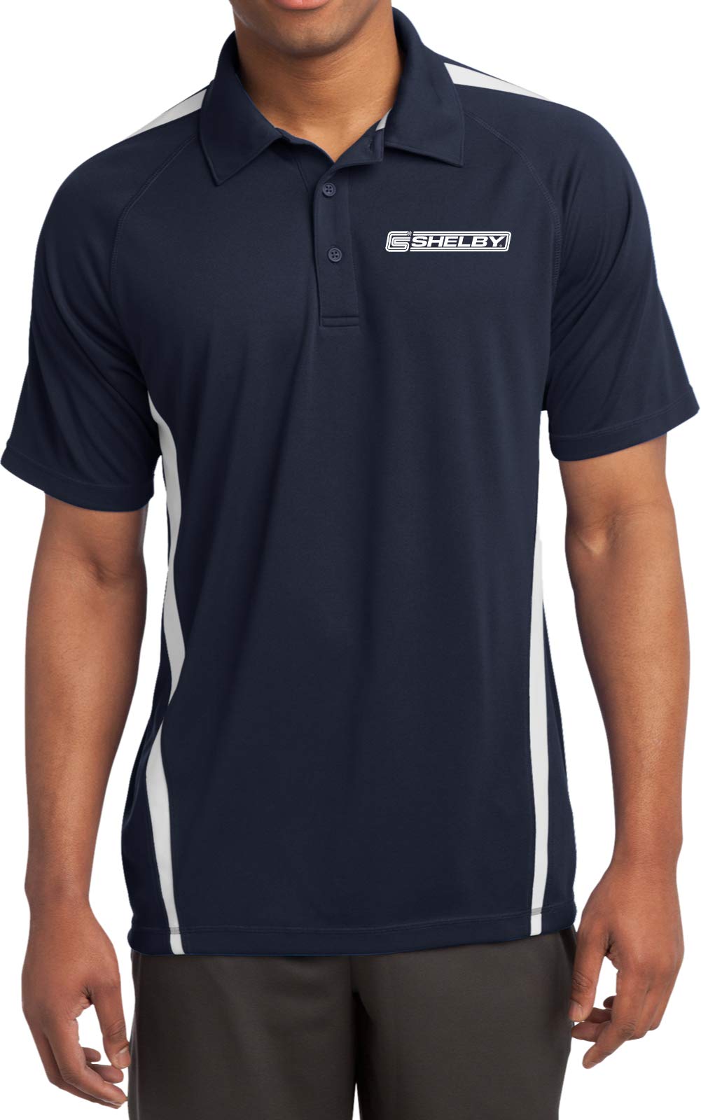 Ford Mustang Shelby Crest Pocket Print Colorblock Polo, Navy White 3X