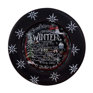 cvhomedeco. winter decorative plate primitives distressed round christmas display wooden plate home décor art, 9-3/4 inch