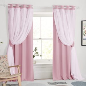 pony dance nursery curtains pink - curtains for bedroom decor aesthetic cute double layer with sheer overlay windows covering, 52 x 84 inches, light pink, 2 panels