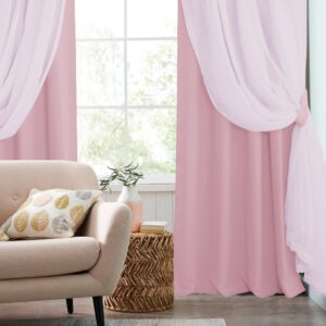 PONY DANCE Nursery Curtains Pink - Curtains for Bedroom Decor Aesthetic Cute Double Layer with Sheer Overlay Windows Covering, 52 x 84 inches, Light Pink, 2 Panels