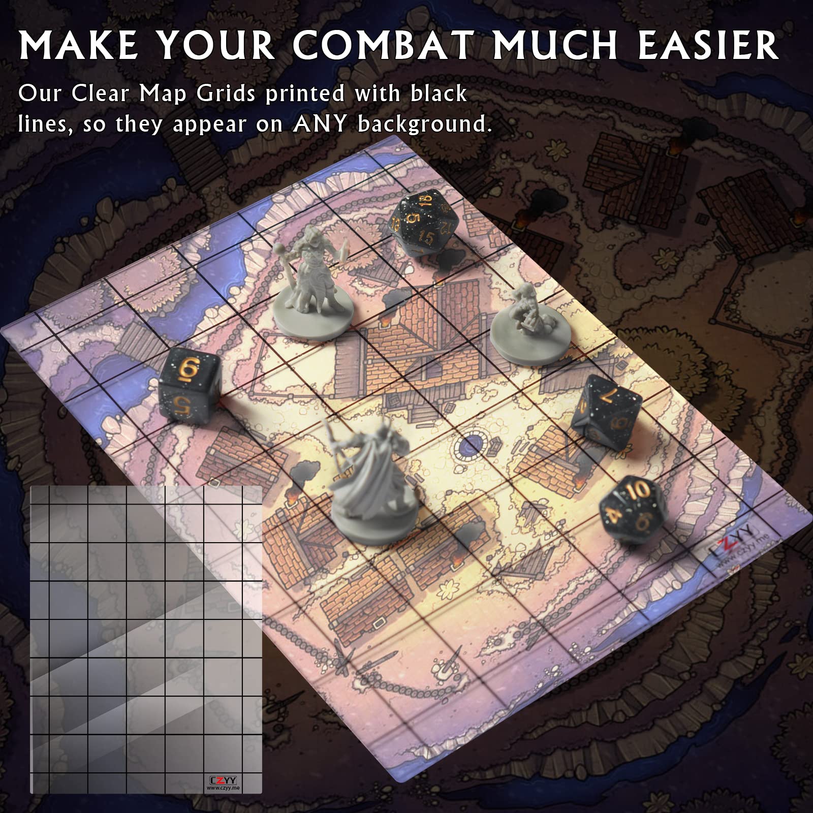 CZYY Acrylic Game Mat 1" Square Grid Overlay Set of 2, 6"x8" Battle Map Board Clear & Durable - Great for Dungeons and Dragons, Pathfinder and Other Tabletop RPG