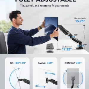 HUANUO Single Monitor Mount, 13 to 32 Inch Gas Spring Monitor Arm, Adjustable Stand, Vesa Mount with Clamp and Grommet Base - Fits 4.4 to 19.8lbs LCD Computer Monitors