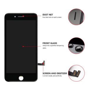 for iPhone 8 Plus Screen Replacement Black, FFtopu iPhone 8 Plus LCD Display & Touch Screen Digitizer Frame Full Assembly Set with Free Repair Tool Kit for iPhone 8 Plus (5.5'')