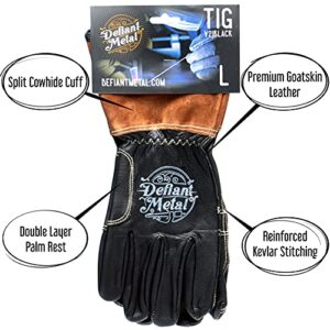 Defiant Metal TIG Welding Gloves - Premium Black Goatskin Leather (Medium)