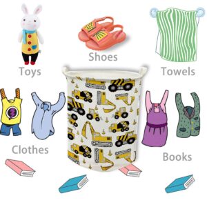 Runtoo 19.7" Large Sized Laundry Hamper Waterproof Foldable Canvas Construction Transports Theme Bucket Clothing Laundry Basket with Handles for Storage Bins Kids Room Home Organizer Nursery Storage