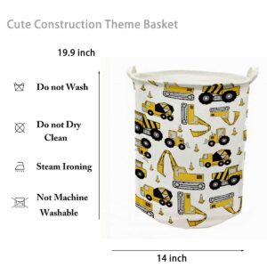 Runtoo 19.7" Large Sized Laundry Hamper Waterproof Foldable Canvas Construction Transports Theme Bucket Clothing Laundry Basket with Handles for Storage Bins Kids Room Home Organizer Nursery Storage