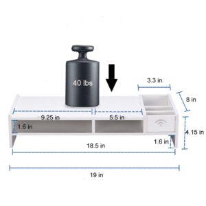 Monitor Stand Riser, Computer Laptop Riser Shelf with Organizer Drawer (White, 19"L x 8"W x 4"H)